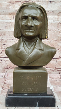 Franz Liszt Bronze Bust – Hungarian Composer on Marble Base