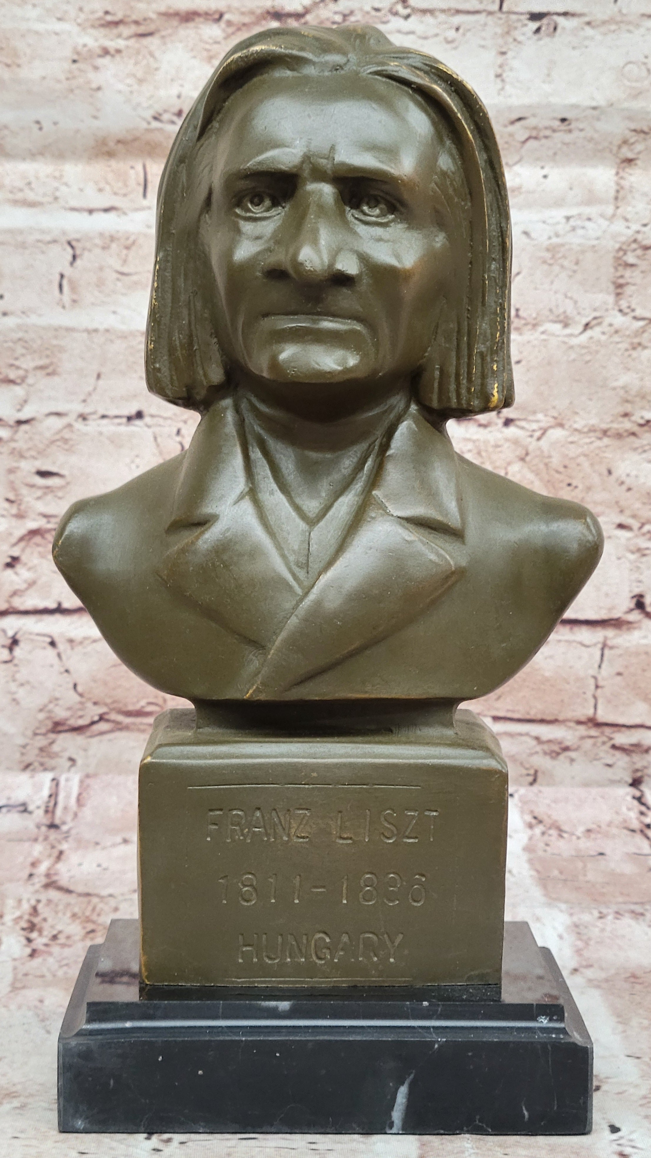 Franz Liszt Bronze Bust – Hungarian Composer on Marble Base