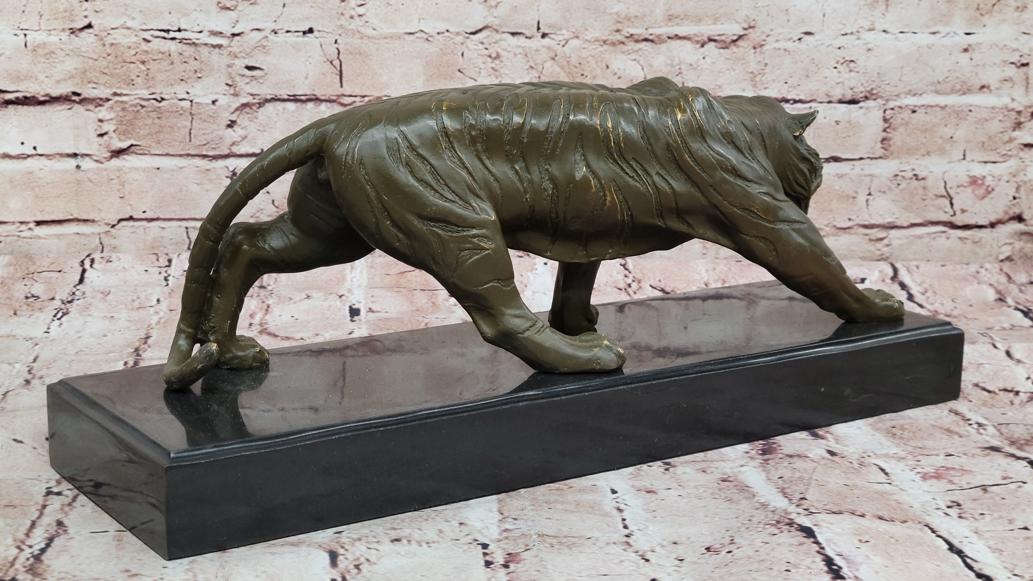 Roaring Bronze Tiger on Marble Base – Wildlife Art