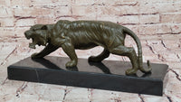 Roaring Bronze Tiger on Marble Base – Wildlife Art