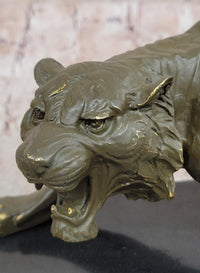 Roaring Bronze Tiger on Marble Base – Wildlife Art