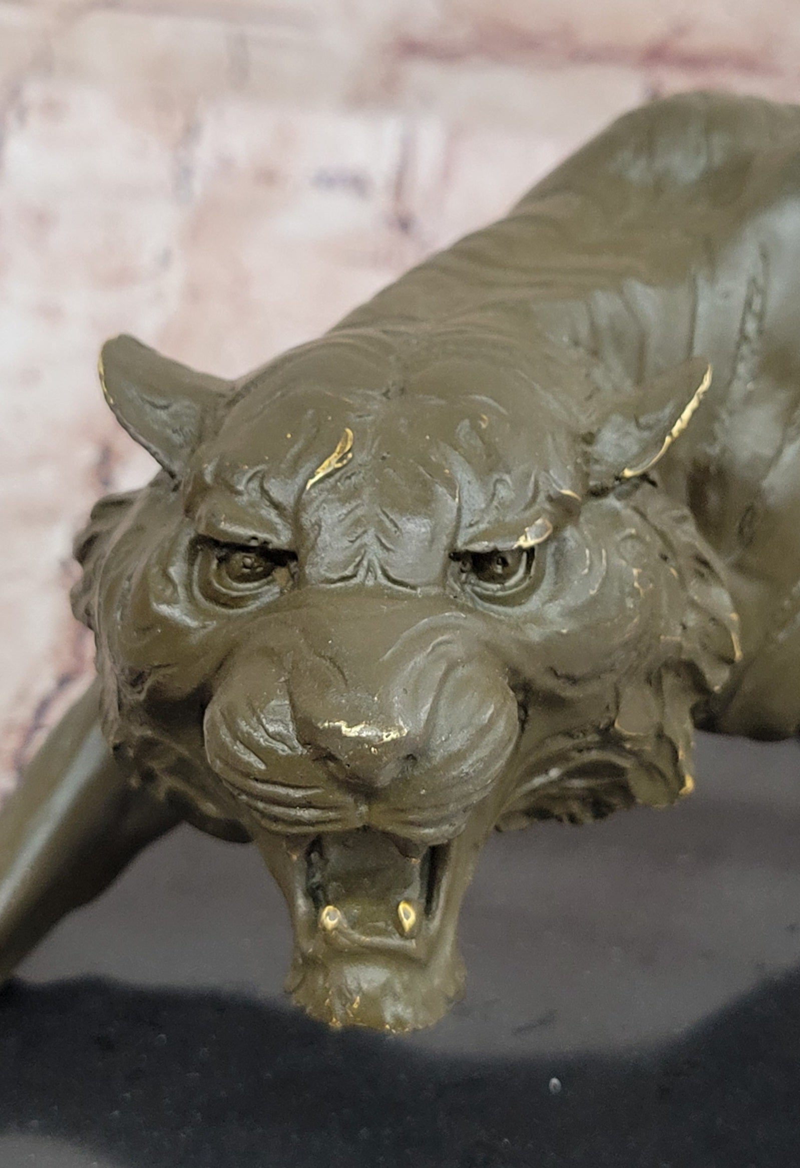 Roaring Bronze Tiger on Marble Base – Wildlife Art