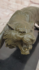 Roaring Bronze Tiger on Marble Base – Wildlife Art