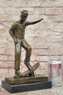 Hand Made Skateboarding Sports Boy Statue Bronze Sculpture Signed Milo Figure