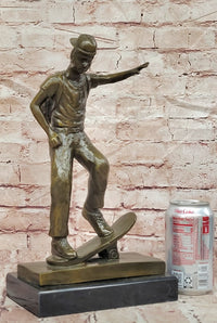 Hand Made Skateboarding Sports Boy Statue Bronze Sculpture Signed Milo Figure