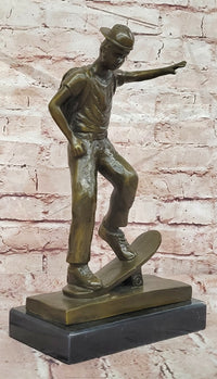 Hand Made Skateboarding Sports Boy Statue Bronze Sculpture Signed Milo Figure