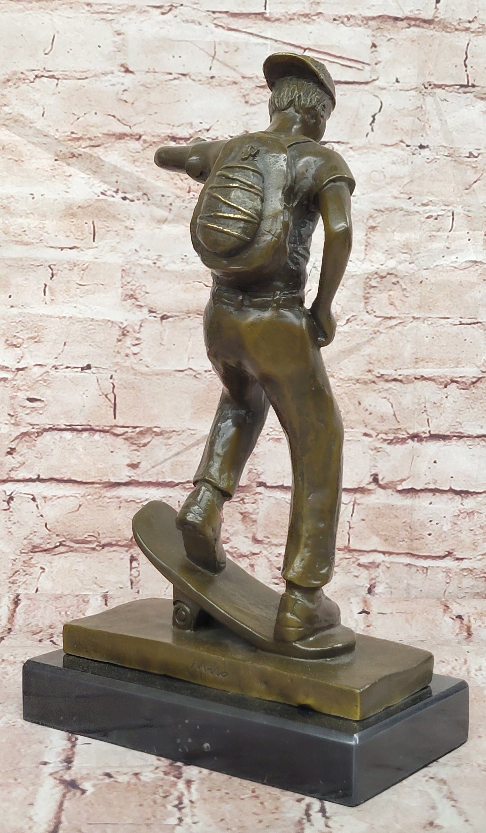 Hand Made Skateboarding Sports Boy Statue Bronze Sculpture Signed Milo Figure