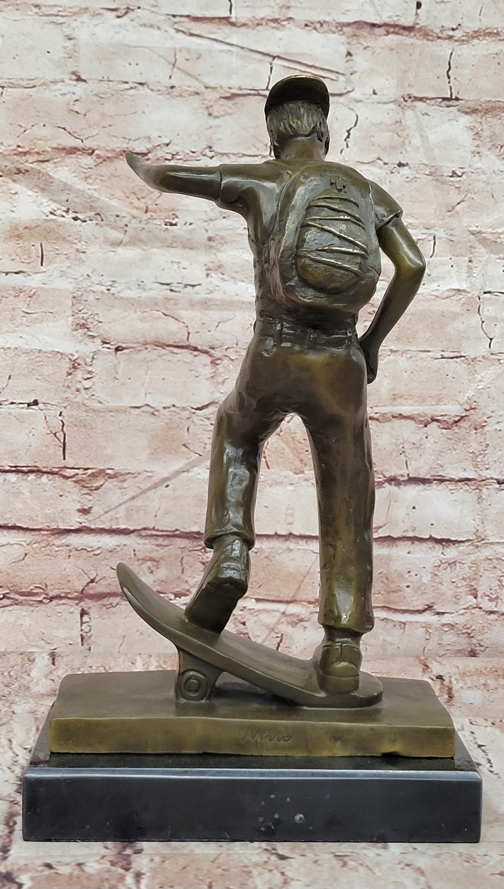 Hand Made Skateboarding Sports Boy Statue Bronze Sculpture Signed Milo Figure