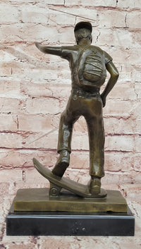 Hand Made Skateboarding Sports Boy Statue Bronze Sculpture Signed Milo Figure