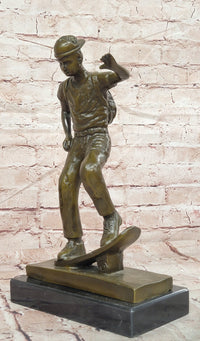 Hand Made Skateboarding Sports Boy Statue Bronze Sculpture Signed Milo Figure