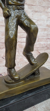 Hand Made Skateboarding Sports Boy Statue Bronze Sculpture Signed Milo Figure