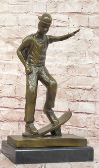 Hand Made Skateboarding Sports Boy Statue Bronze Sculpture Signed Milo Figure