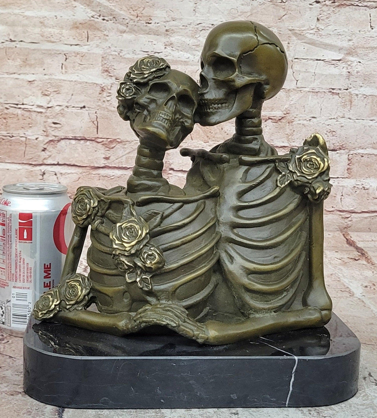 Love Never Dies Skeleton Couple Embracing Bronze Sculpture by M. Lopez Statue