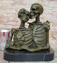 Love Never Dies Skeleton Couple Embracing Bronze Sculpture by M. Lopez Statue