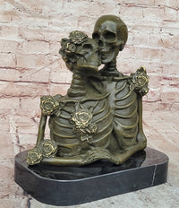 Love Never Dies Skeleton Couple Embracing Bronze Sculpture by M. Lopez Statue