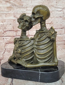 Love Never Dies Skeleton Couple Embracing Bronze Sculpture by M. Lopez Statue
