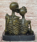 Love Never Dies Skeleton Couple Embracing Bronze Sculpture by M. Lopez Statue
