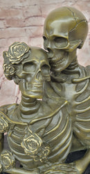 Love Never Dies Skeleton Couple Embracing Bronze Sculpture by M. Lopez Statue