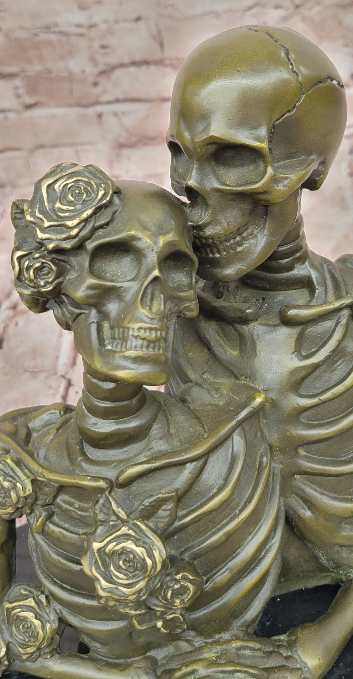Love Never Dies Skeleton Couple Embracing Bronze Sculpture by M. Lopez Statue