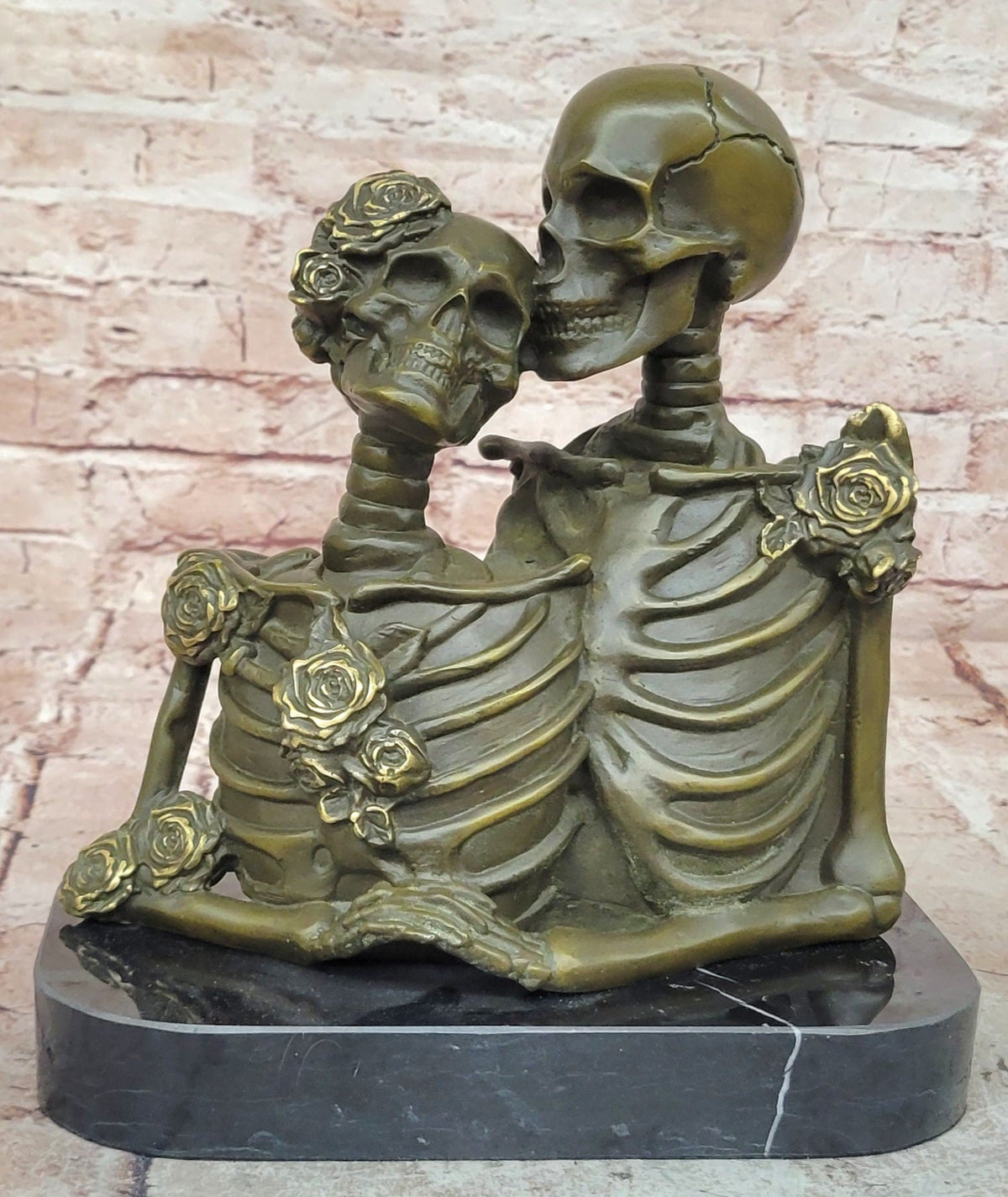 Love Never Dies Skeleton Couple Embracing Bronze Sculpture by M. Lopez Statue