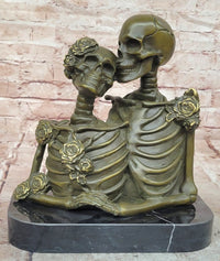 Love Never Dies Skeleton Couple Embracing Bronze Sculpture by M. Lopez Statue
