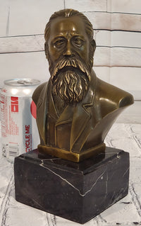 Signed Fisher German philosopher Engels Real Bronze Bust Collector Sculpture Statue