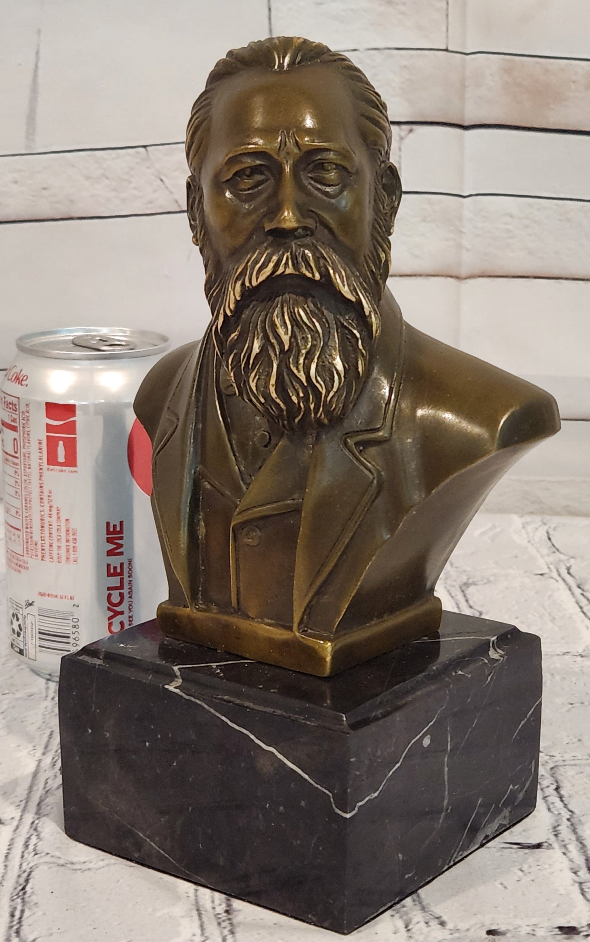 Signed Fisher German philosopher Engels Real Bronze Bust Collector Sculpture Statue