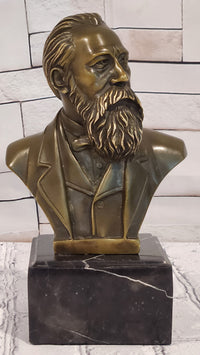 Signed Fisher German philosopher Engels Real Bronze Bust Collector Sculpture Statue
