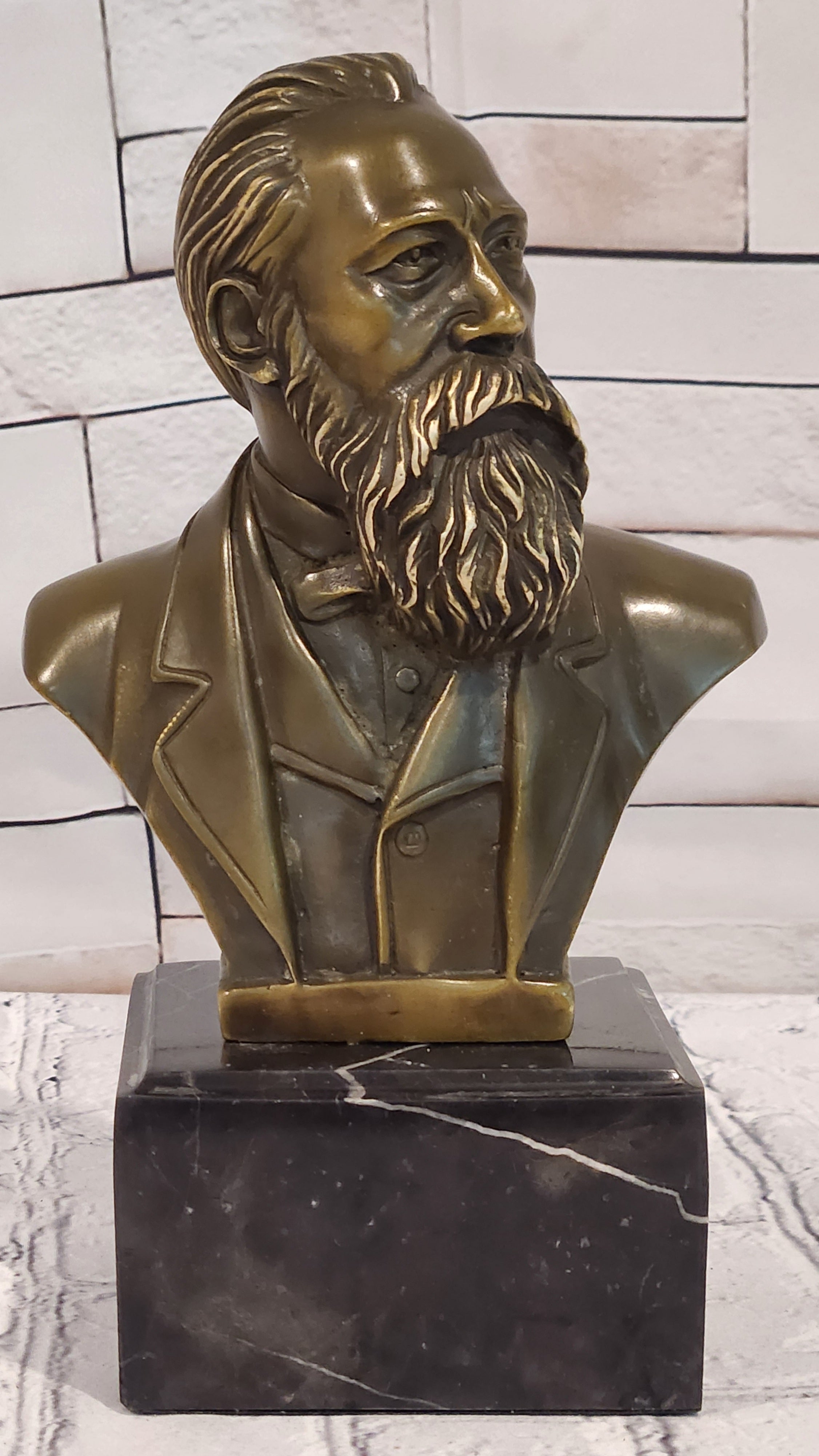 Signed Fisher German philosopher Engels Real Bronze Bust Collector Sculpture Statue