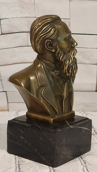 Signed Fisher German philosopher Engels Real Bronze Bust Collector Sculpture Statue