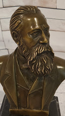 Signed Fisher German philosopher Engels Real Bronze Bust Collector Sculpture Statue