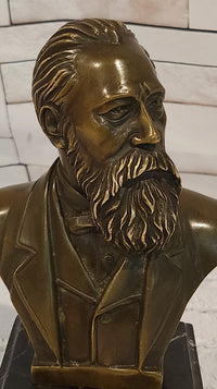 Signed Fisher German philosopher Engels Real Bronze Bust Collector Sculpture Statue