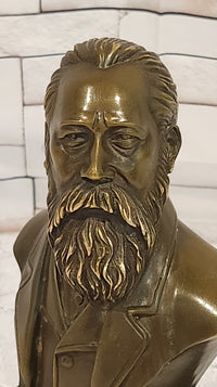 Signed Fisher German philosopher Engels Real Bronze Bust Collector Sculpture Statue