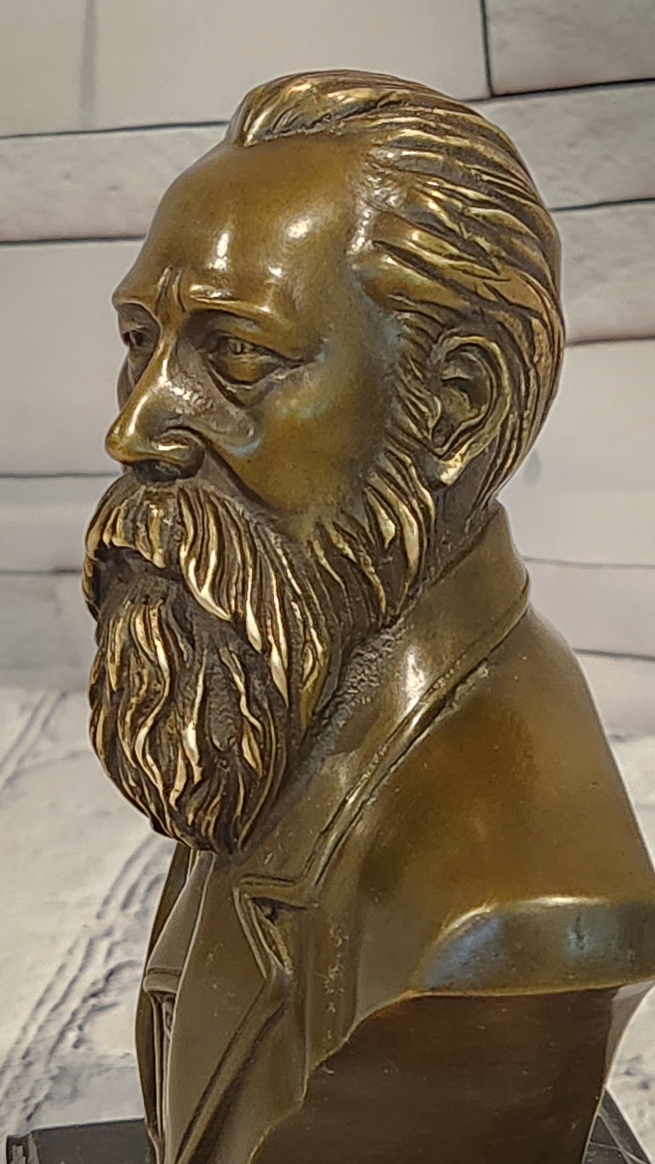 Signed Fisher German philosopher Engels Real Bronze Bust Collector Sculpture Statue
