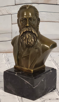 Signed Fisher German philosopher Engels Real Bronze Bust Collector Sculpture Statue