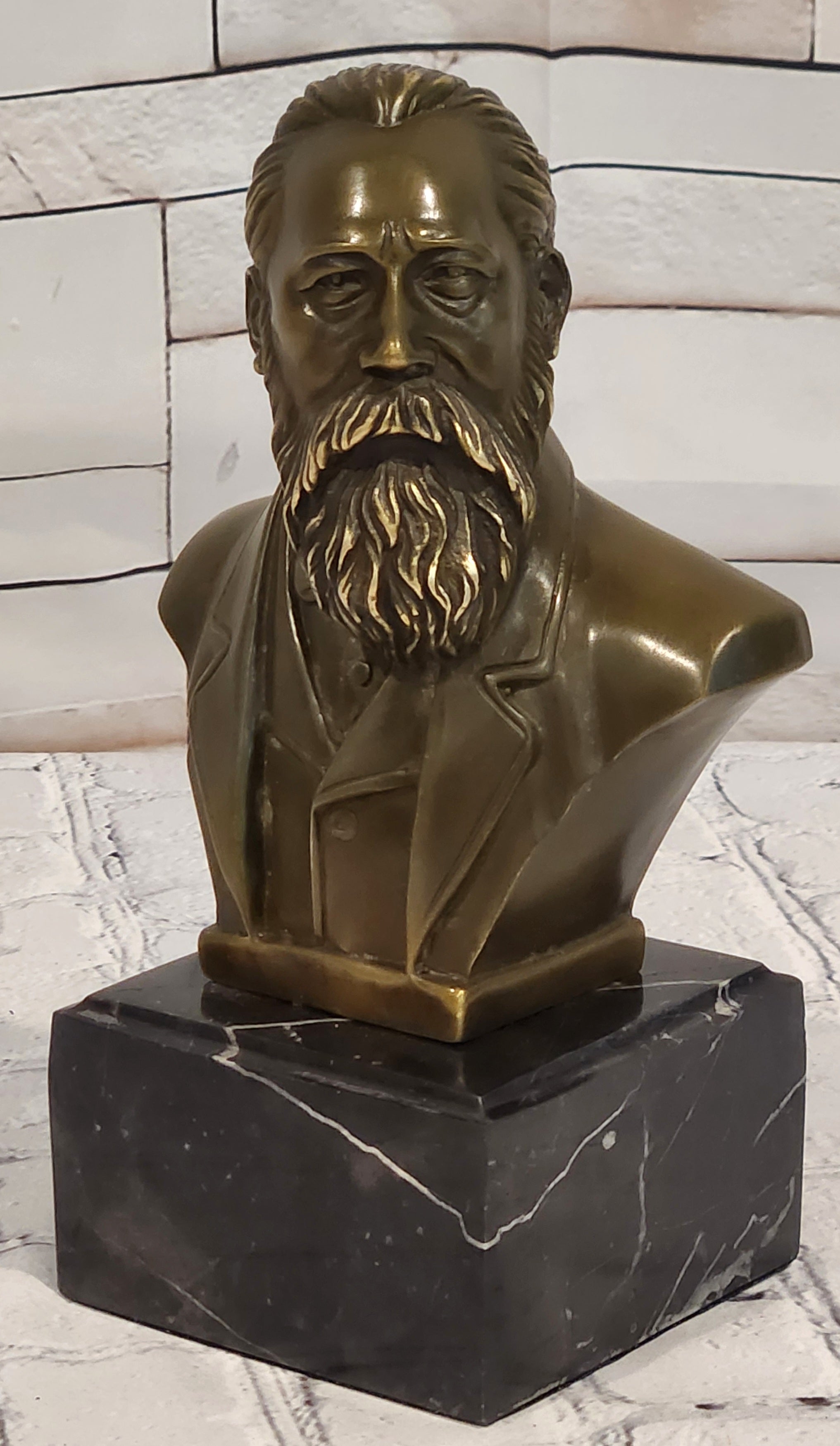 Signed Fisher German philosopher Engels Real Bronze Bust Collector Sculpture Statue