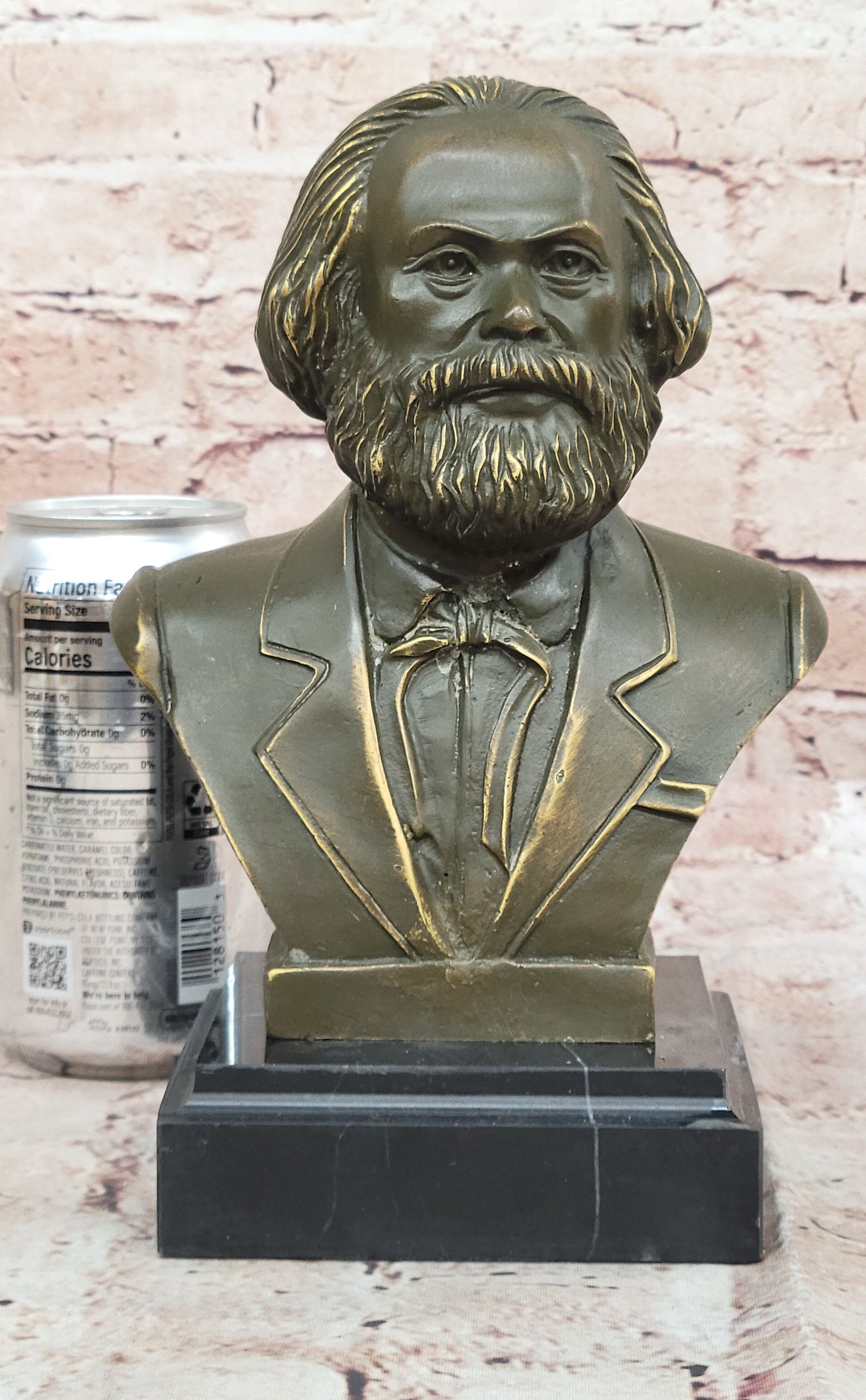 Karl Marx Bronze Bust Sculpture Statue on Marble Base
