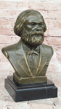 Karl Marx Bronze Bust Sculpture Statue on Marble Base