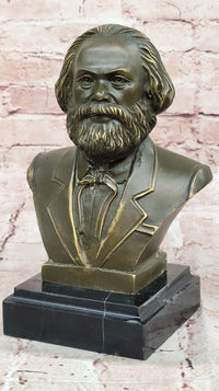 Karl Marx Bronze Bust Sculpture Statue on Marble Base