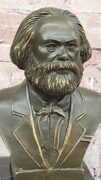 Karl Marx Bronze Bust Sculpture Statue on Marble Base