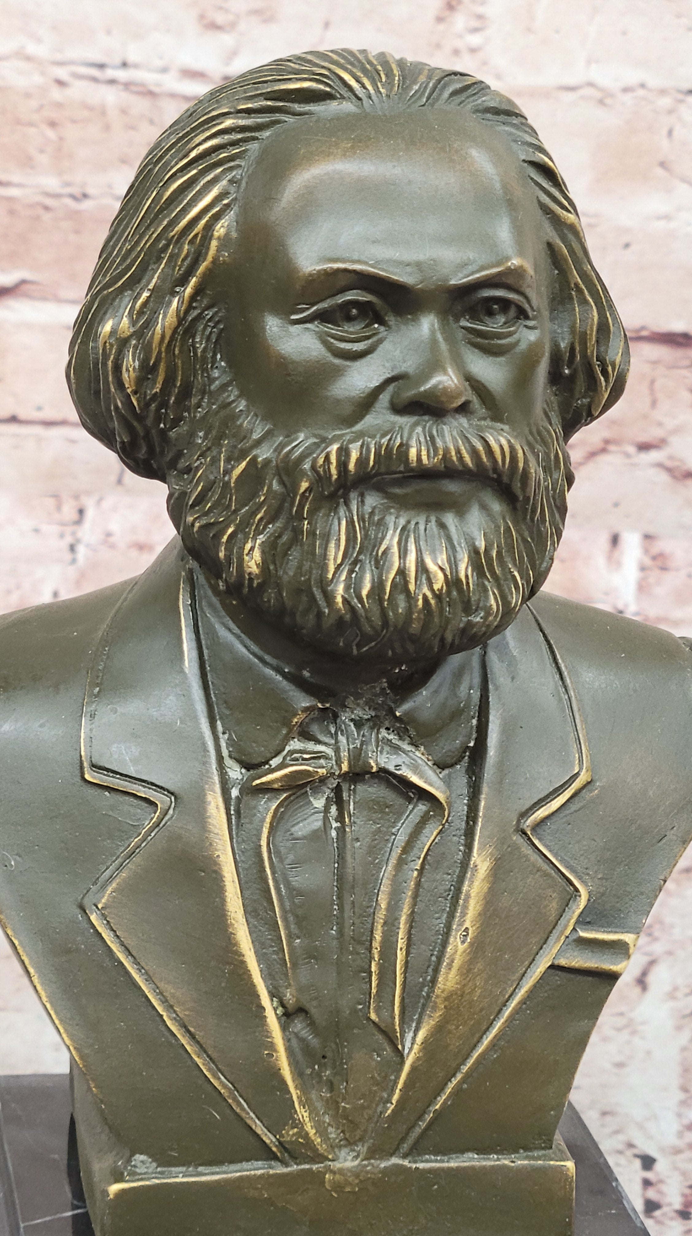 Karl Marx Bronze Bust Sculpture Statue on Marble Base