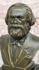 Karl Marx Bronze Bust Sculpture Statue on Marble Base