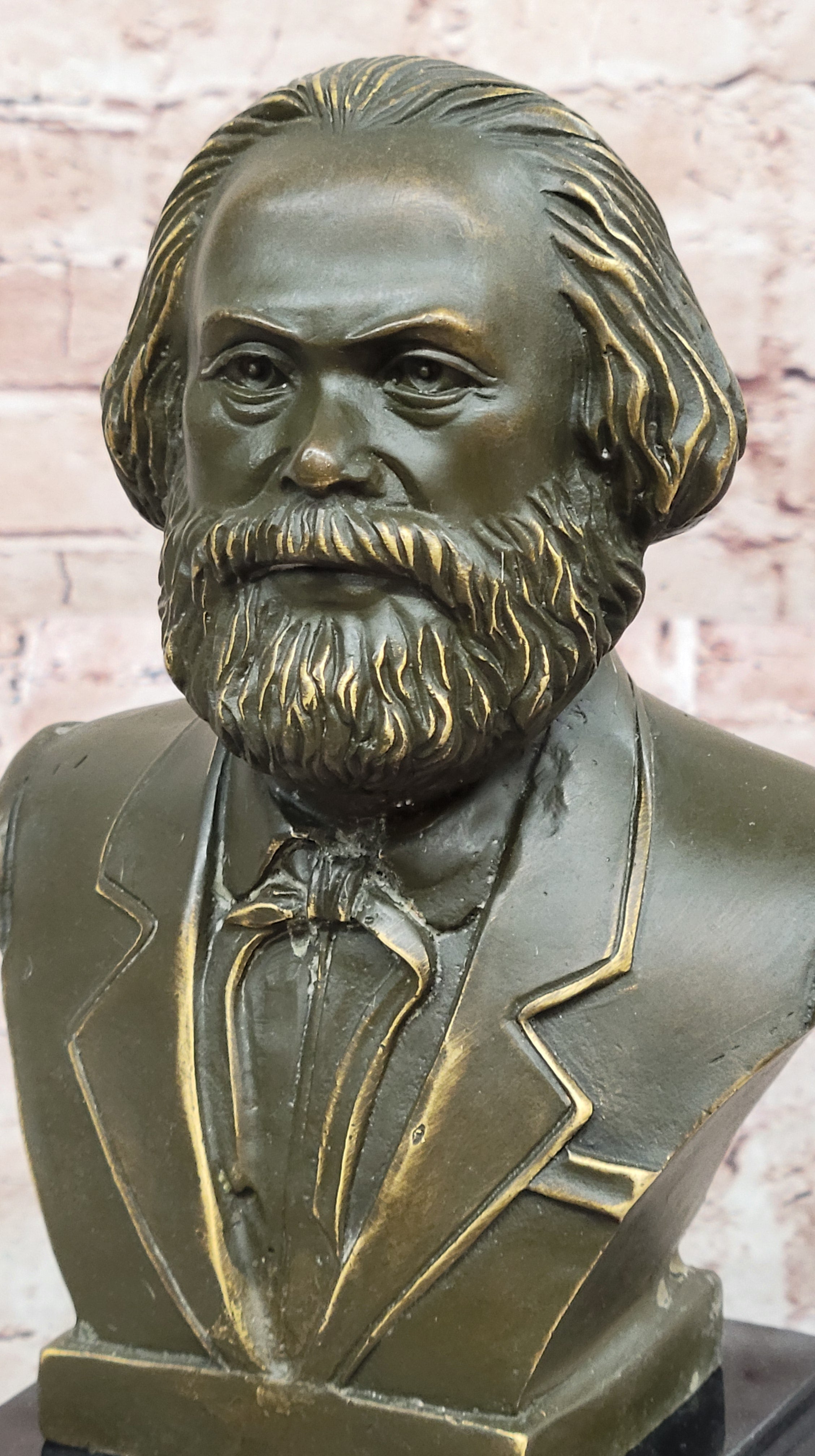 Karl Marx Bronze Bust Sculpture Statue on Marble Base