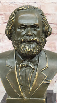 Karl Marx Bronze Bust Sculpture Statue on Marble Base
