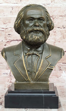 Karl Marx Bronze Bust Sculpture Statue on Marble Base
