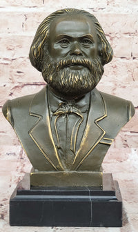 Karl Marx Bronze Bust Sculpture Statue on Marble Base