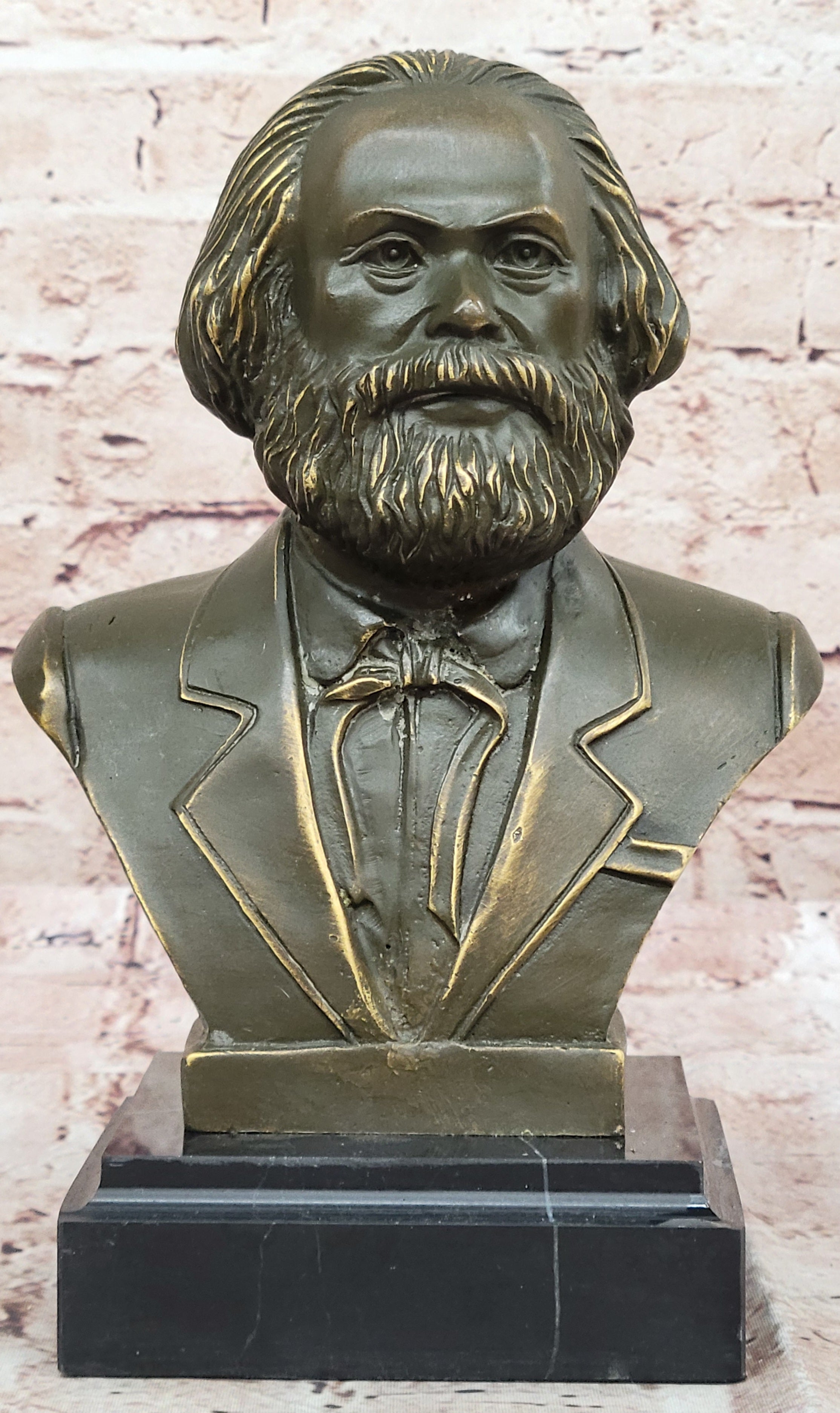 Karl Marx Bronze Bust Sculpture Statue on Marble Base