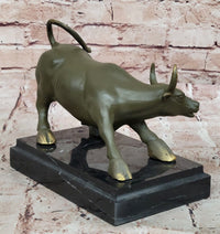 Aggressive Bull Bronze Sculpture on Marble Stand Signed Fisher