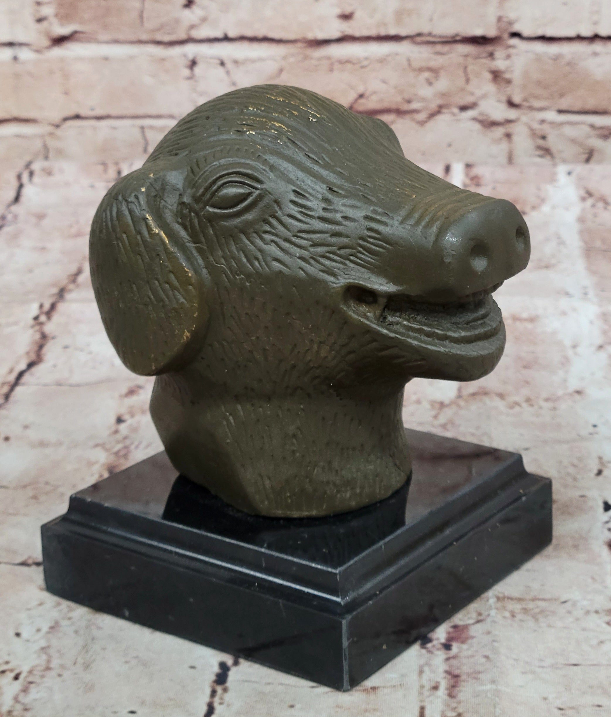 Bronze Pig Boar Head Realistic Farmhouse Sculpture