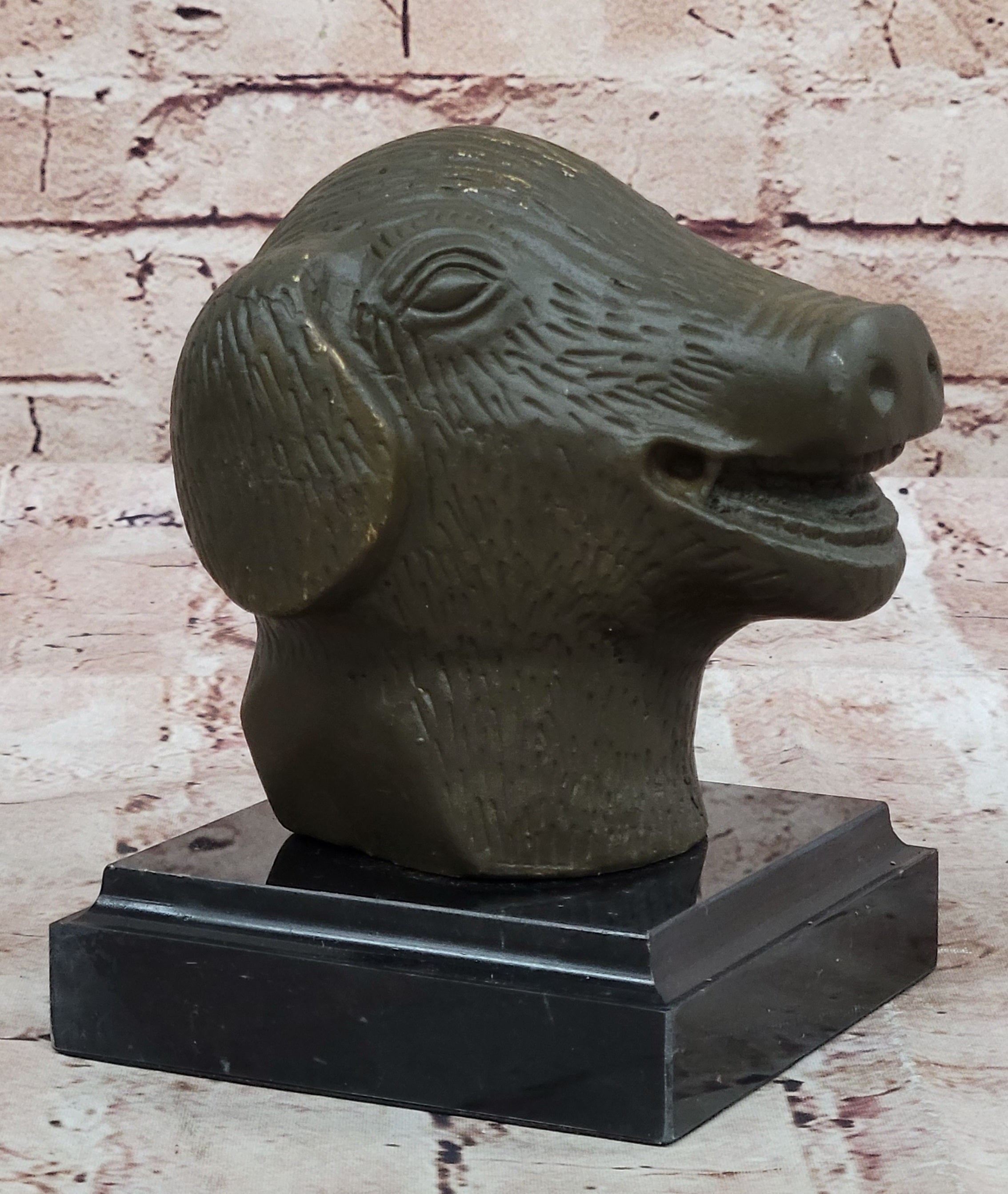Bronze Pig Boar Head Realistic Farmhouse Sculpture